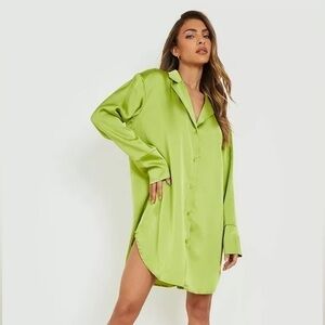 Boohoo Lime Green Long Sleeve Dress